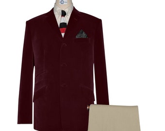 Samt Jacke - 60er Jahre Mod Vintage Style Weinrote Jacke