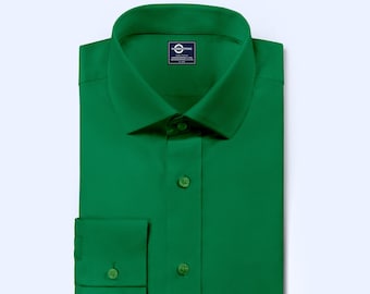 Men's Shirt - Green Color Spread Collar Shirt