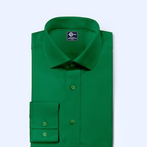 Men&#39;s Shirt - Green Color Spread Collar Shirt