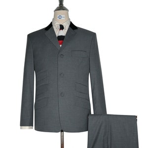 Mod Suit - Vintage Style Medium Grey Black Velvet Suit