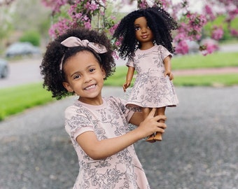 Matching Girl and 18-Inch Doll Dresses in Cherry Blossom Print (headband not included)