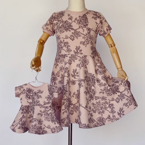 Matching Girl and 18-Inch Doll Dresses in Cherry Blossom Print headband not included image 3