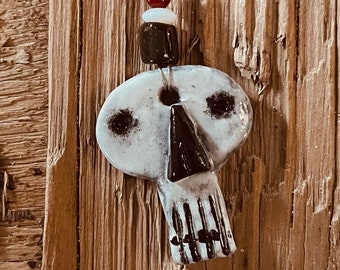 Scary Handmade Ceramic Skull Pendant with Beaded Necklace