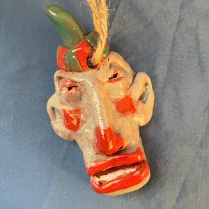 Frenchy the Clown One-of-a-kind, Handmade, Ceramic Ornament or Wall Hanging