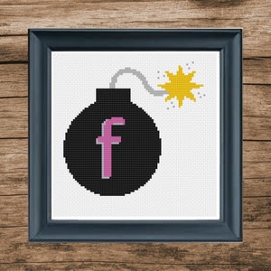 Le motif de point de croix de la bombe F | Drôle | Sarcastique | Subversif | Blasphème | Cadeau fait maison bricolage