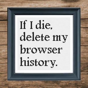 If I Die Delete My Browser History Cross Stitch Pattern | Funny | Sarcastic | DIY Homemade Gift