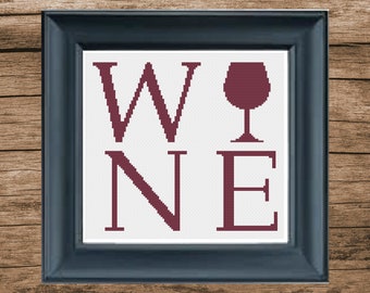Wine Square Cross Stitch Pattern | Wine | Wine Lover | DIY Homemade Gift