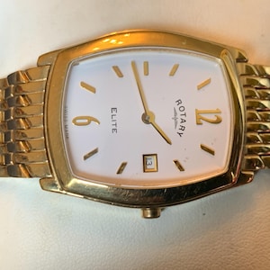 Vintage Mens Rotary Elite tank style gold plated watch