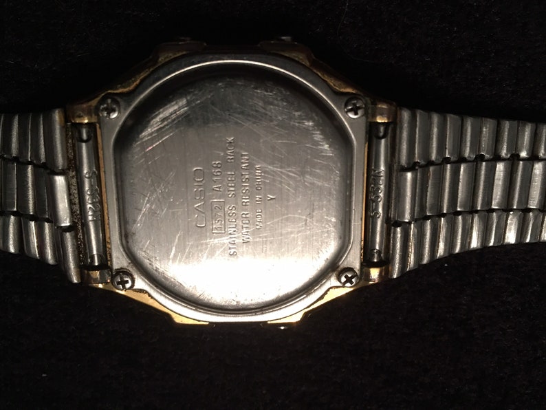 Vintage Casio 1572 A168 LCD Alarm Chrono Gold tone Mens watch Etsy