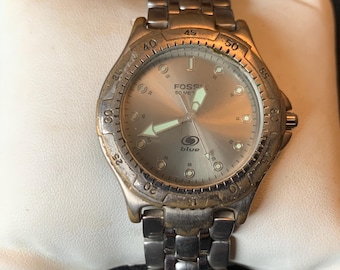 Silber Fossil Uhr Herren Vintage Fossil Blue Herren Taucheruhr Aus