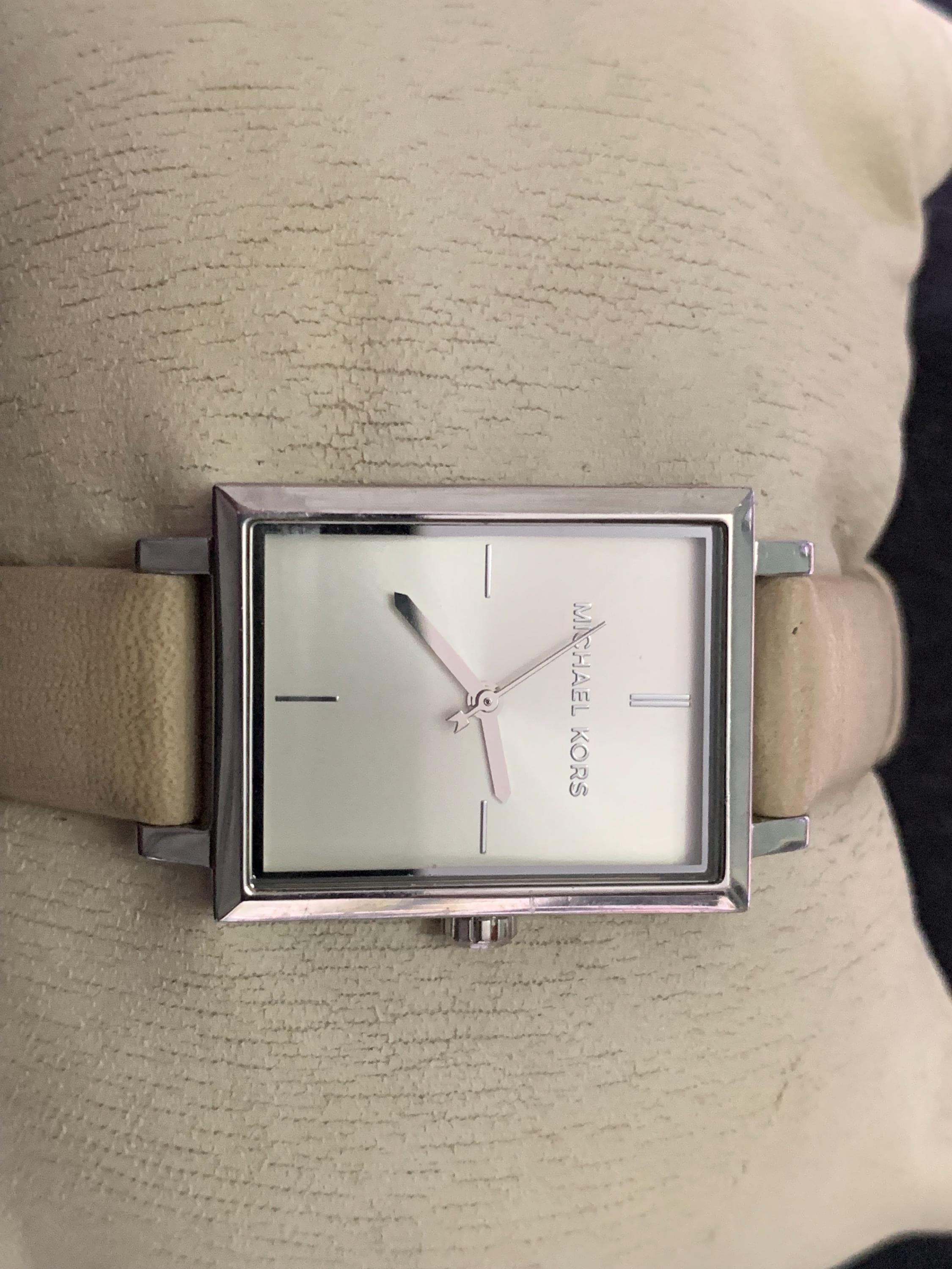 Michael Kors Taylor Tank 26mm Silver Tone Watch Brown Leather w New Battery Taylor Wristwatches | eBay main image 2