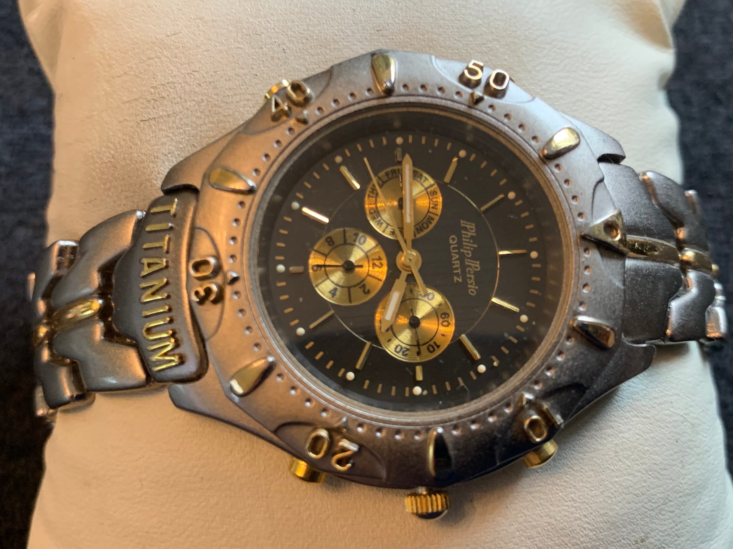 Vintage Philip Persio Titanium Two-Tone Watch | Chronograph Style | Original Box Vintage Retro Phillip Persio Titanium Chronograph Style Gold  main image 3