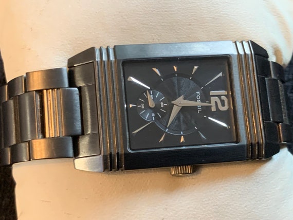 Fossil Steel Dual Time Tank 23mm Watch Silver Black Leather Quartz New Battery Fossil | Accessories | Fossil Leather And Silver Banded  main image 4