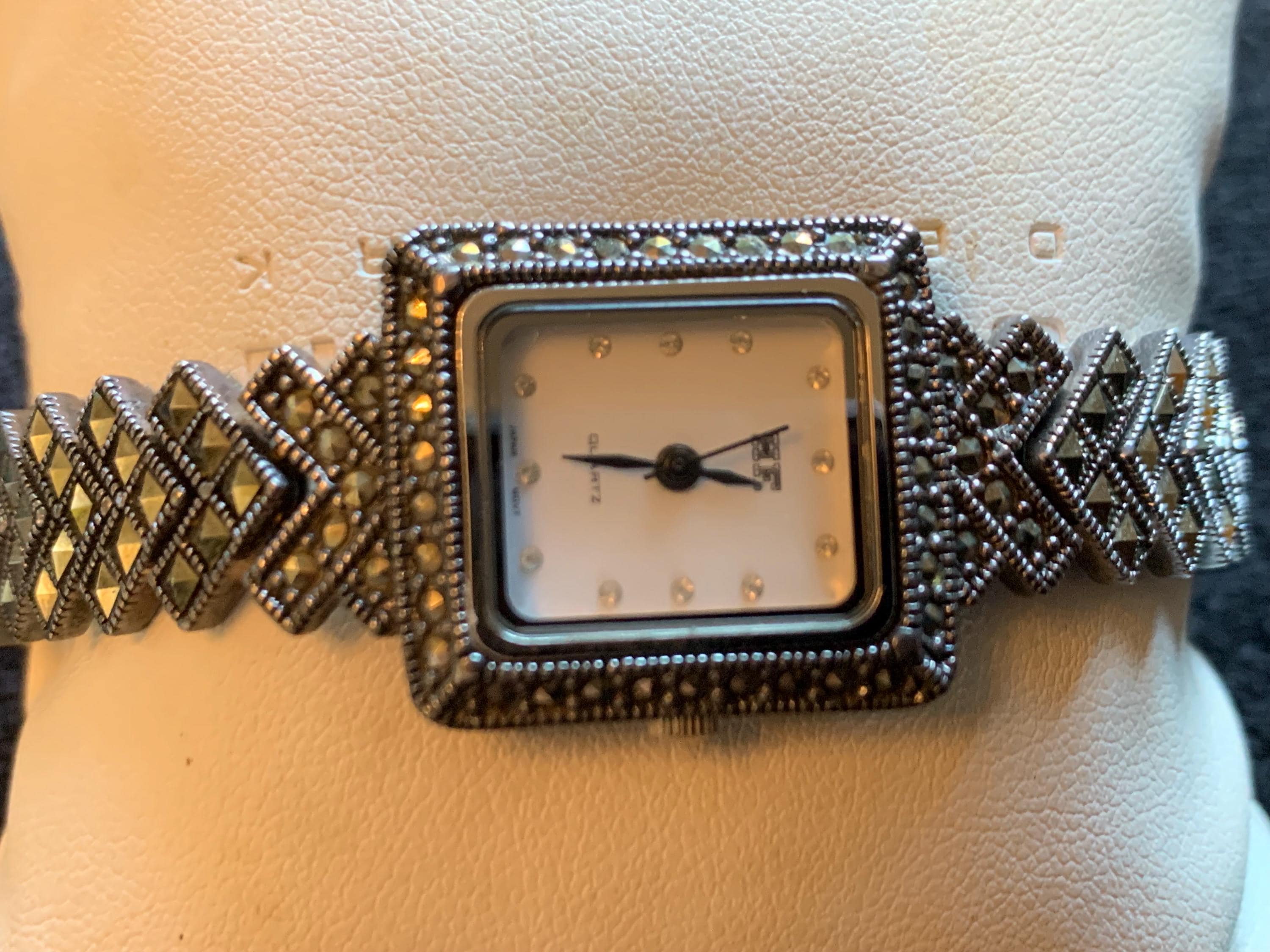Unique-RARE-Stunning Vintage Art Deco Sterling Silver & Marcasite Watch Vintage Art Deco Sterling Watch With Marcasite Classic  main image 2