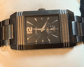 Vintage Fossil Mens Tank style gunmetal watch sivyers11