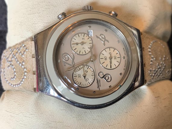 Reloj cronógrafo Swatch Irony vintage para mujer, caja de acero