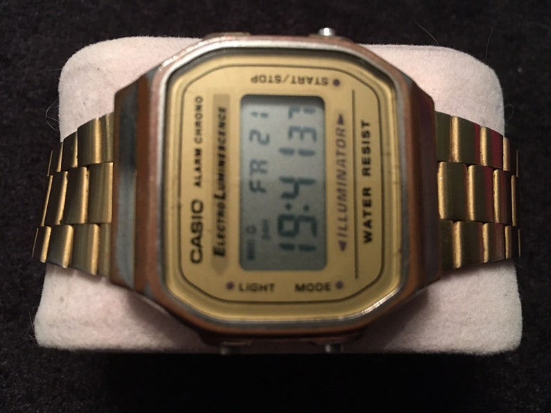 Vintage Casio 1572 A168 LCD Alarm Chrono Gold tone Mens watch Etsy