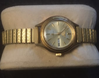 Vintage Rare Seiko Gold Tone Automatic Watch Silver Face Spanish