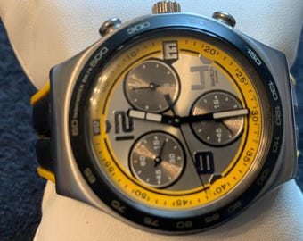 Swatch Irony Lazer Light YCS503 Chronograph  Stainless Steel Mens Silver tone Watch original strap
