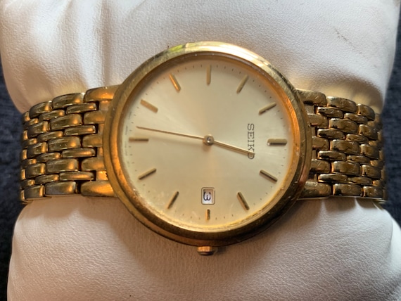 Vintage Rare Seiko Quartz V739-0A50 Gold Tone Men's Watch With