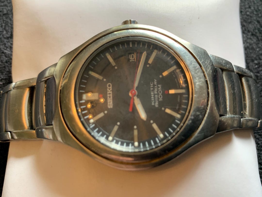 時計 Seiko Kinetic Auto Relay wacth Vintage Seiko Kinetic Auto Relay Silver Tone Mens Watch - Etsy UK