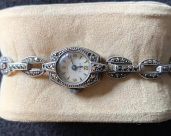 Vintage ladies Marcacite Sterling silver ladies Cocktail watch by Kered