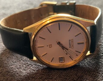 Vintage rare Seiko SQ 8222 7000 gold tone watch with with date function sivyers15