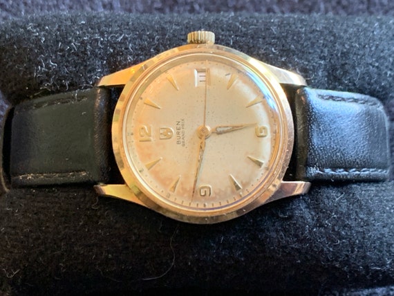 Vintage Buren Grand Prix Gold tone mens watch siv… - image 1