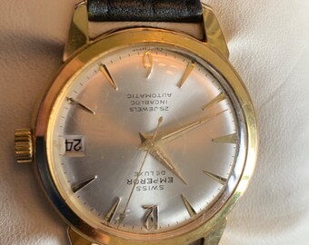 Emperor ラグジュアリーウォッチ Vintage Rare Swiss Emperor Automatic 25 Jewel Gold Tone Mens Watch