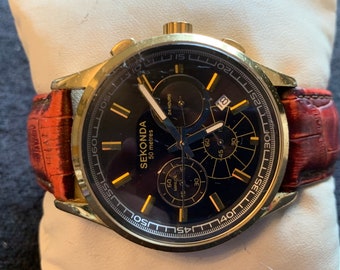 Vintage Sekonda Herr Quartz Kronografklocka Guldfärgad