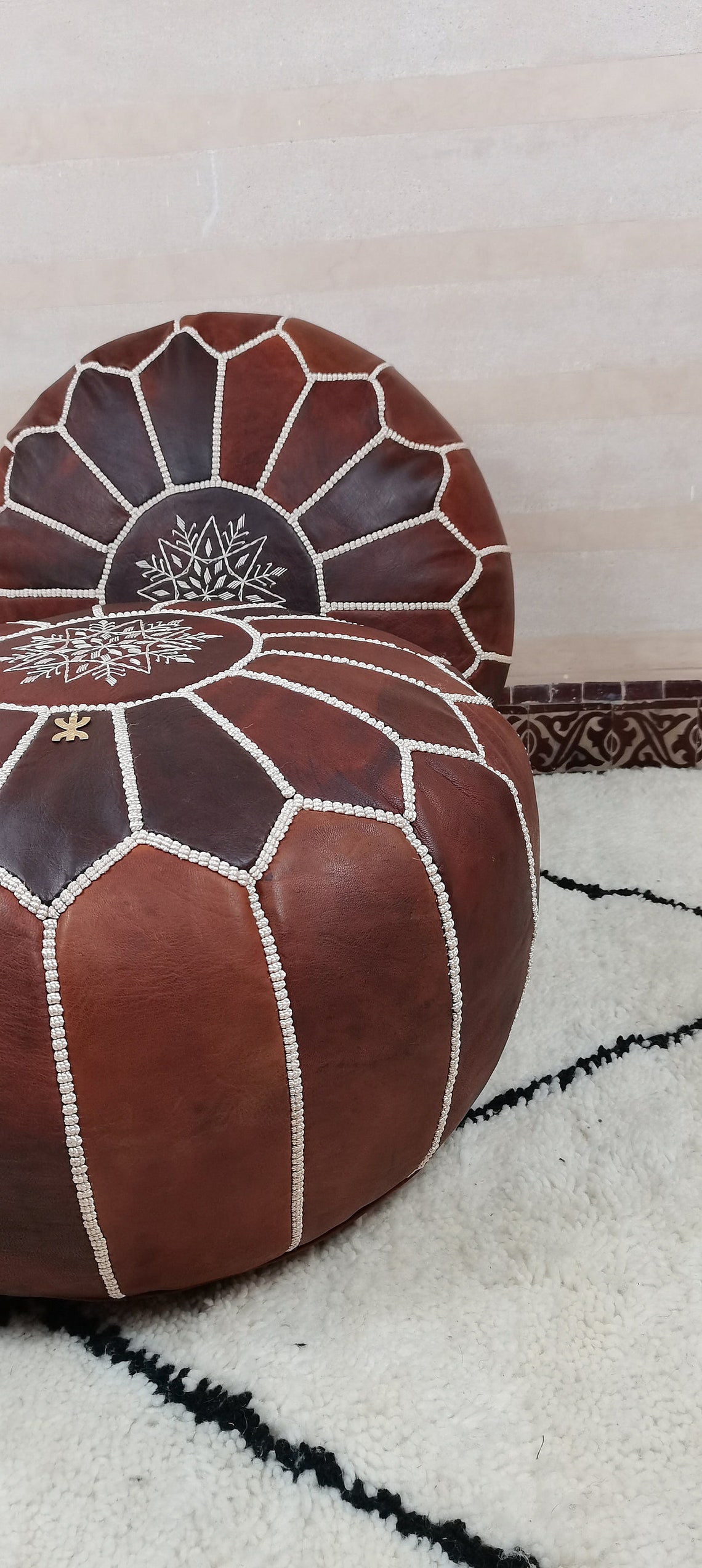 Pouf en cuir marocain pouf rond pouf berbère pouf de cuir Etsy