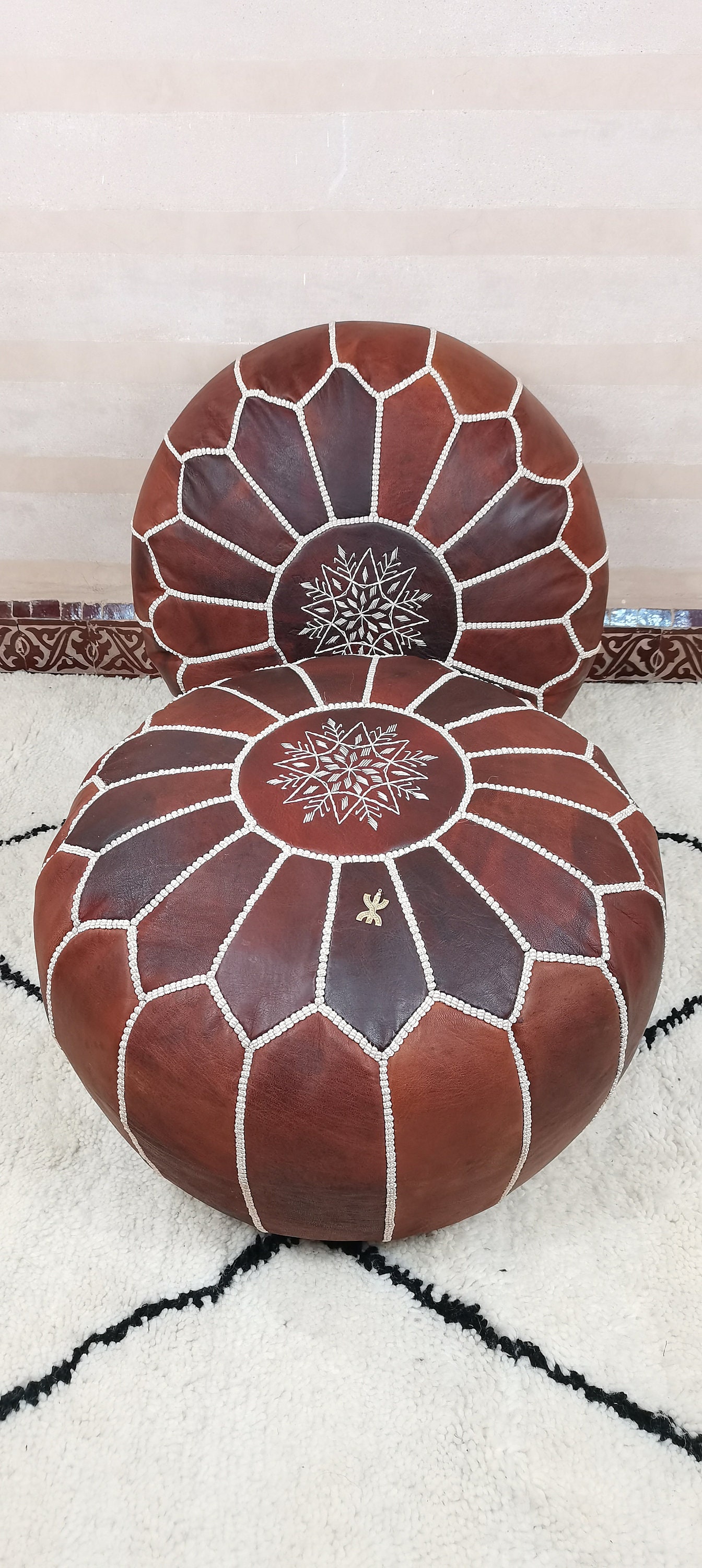 Moroccan Leather Pouf Round Pouf Berber Pouf Pouf De Cuir Etsy