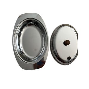 Vintage Mid Century Modern Chrome Oval Serving Dish with Lid and Wood Knob