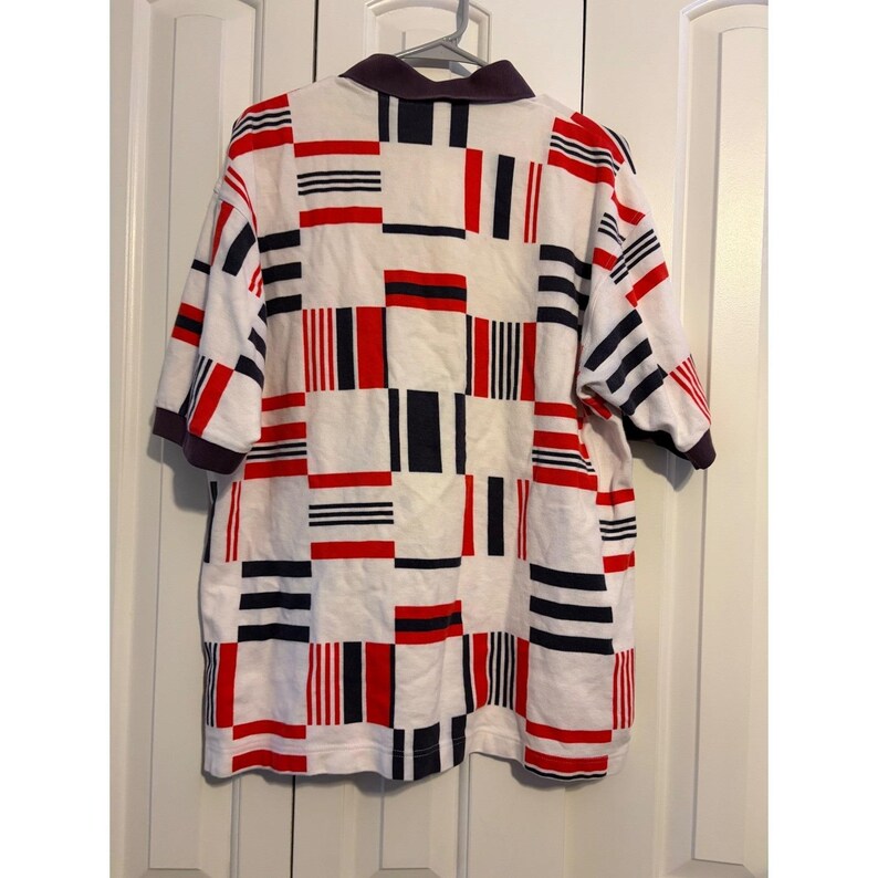 Vintage Fila Polo Shirt Mens Large Geometric Block Abstract Red White Blue 90s image 9