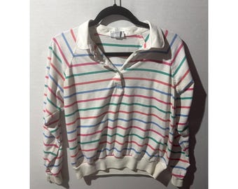 Vtg Winners Choice Womens Striped Polo Shirt Long Sleeve Casual Pullover Top L
