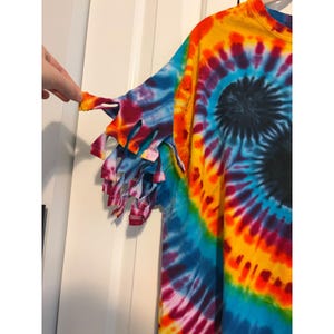 Vintage Retro T-Shirt Tie Dye Mickey Mouse Rainbow Fringe XL image 3
