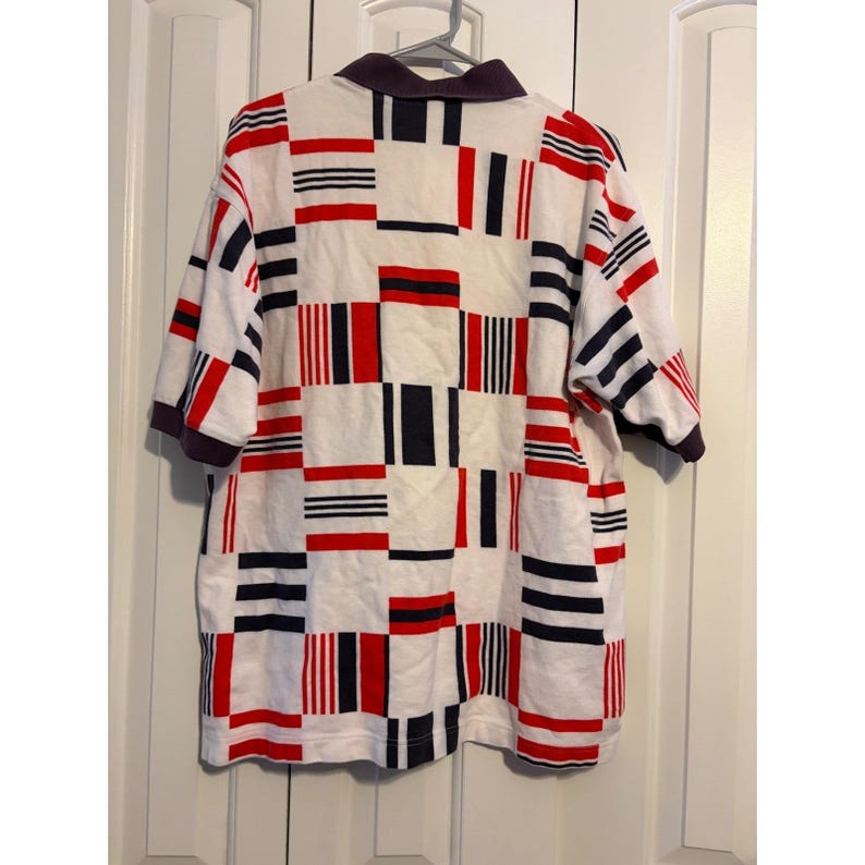 Vintage Fila Polo Shirt Mens Large Geometric Block Abstract Red White Blue 90s afbeelding 9