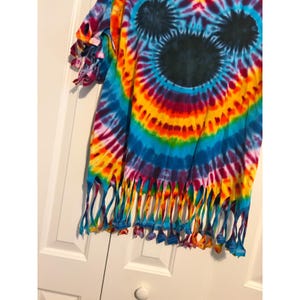 Vintage Retro T-Shirt Tie Dye Mickey Mouse Rainbow Fringe XL image 2