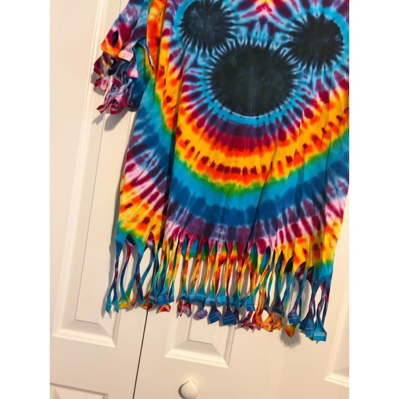 Vintage Retro T-Shirt Tie Dye Mickey Mouse Rainbow Fringe XL image 2