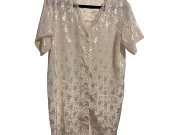 Secret Treasures Nightgown Vintage Style Cream Floral Jacquard Lace Trim L/XL