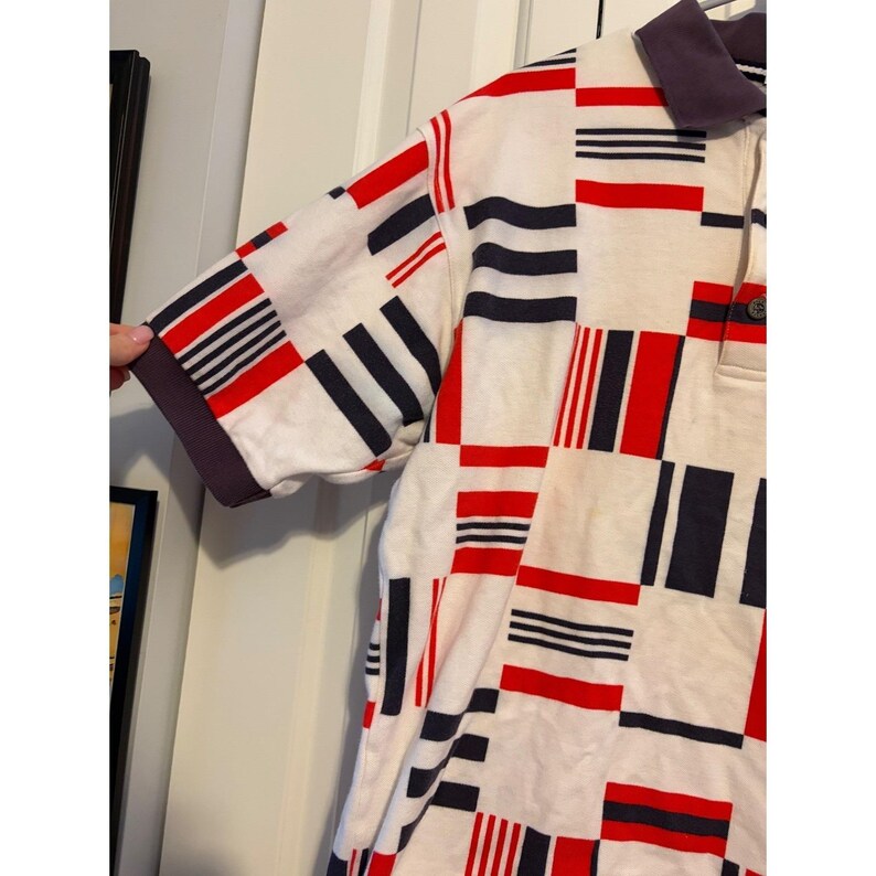 Vintage Fila Polo Shirt Mens Large Geometric Block Abstract Red White Blue 90s image 6