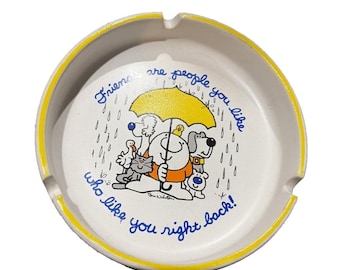 Ziggy Ashtray Vintage 1980s Stoneware White Yellow Friends Umbrella Decor OS