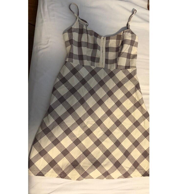 Urban Outfitters Plaid Mini Dress Brown Cream Sweetheart Neckline Size S P image 2