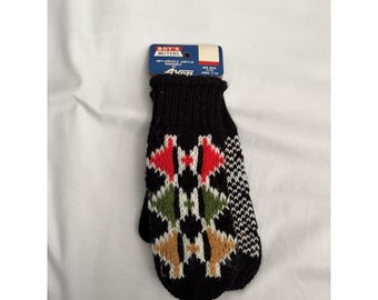 Avon Boys Mittens Black Geometric Pattern Acrylic One Size Ages 7-14