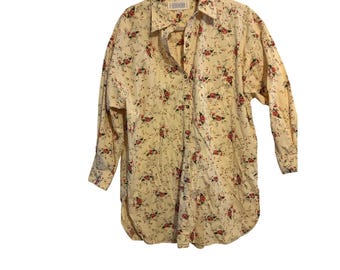 Vintage Victorias Secret Country Floral Cotton Button Down Sleep Shirt Cream S
