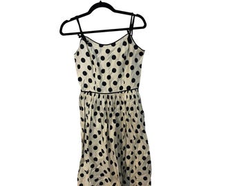 Vintage Style Polka Dot Fit Flare Dress Ivory Black Rockabilly Retro Sleeveless