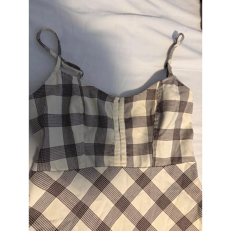 Urban Outfitters Plaid Mini Dress Brown Cream Sweetheart Neckline Size S P image 4