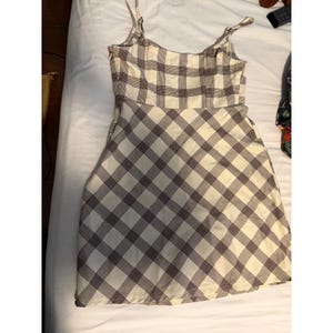 Urban Outfitters Plaid Mini Dress Brown Cream Sweetheart Neckline Size S P image 6