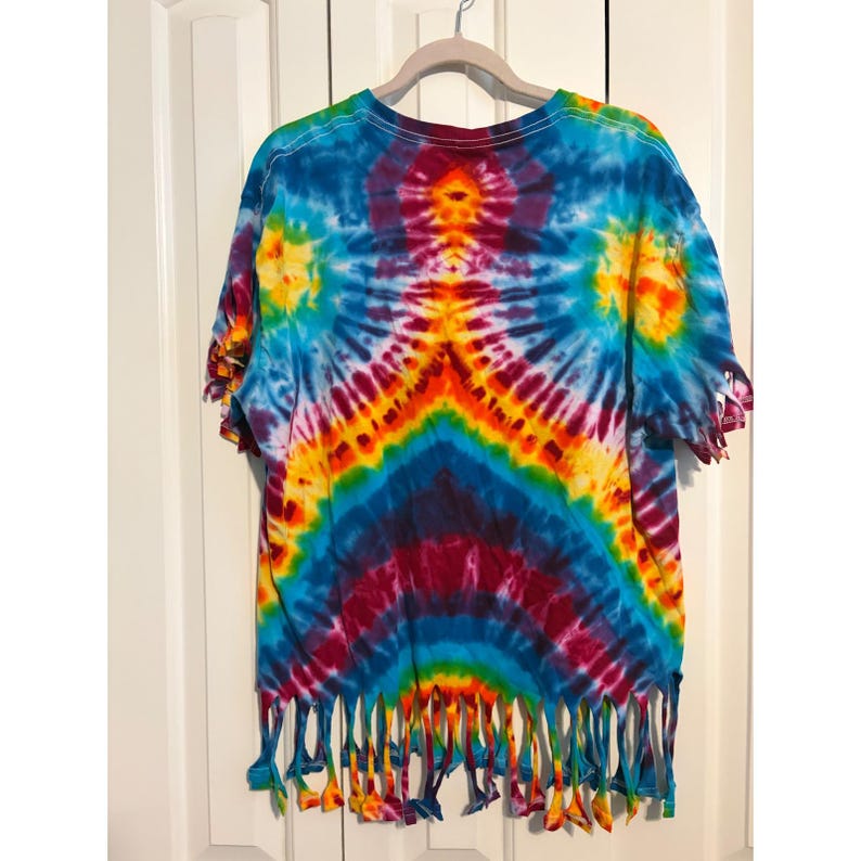 Vintage Retro T-Shirt Tie Dye Mickey Mouse Rainbow Fringe XL image 5