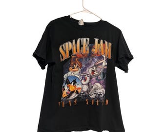 Vintage Space Jam T-Shirt Tune Squad Black Graphic Print Medium